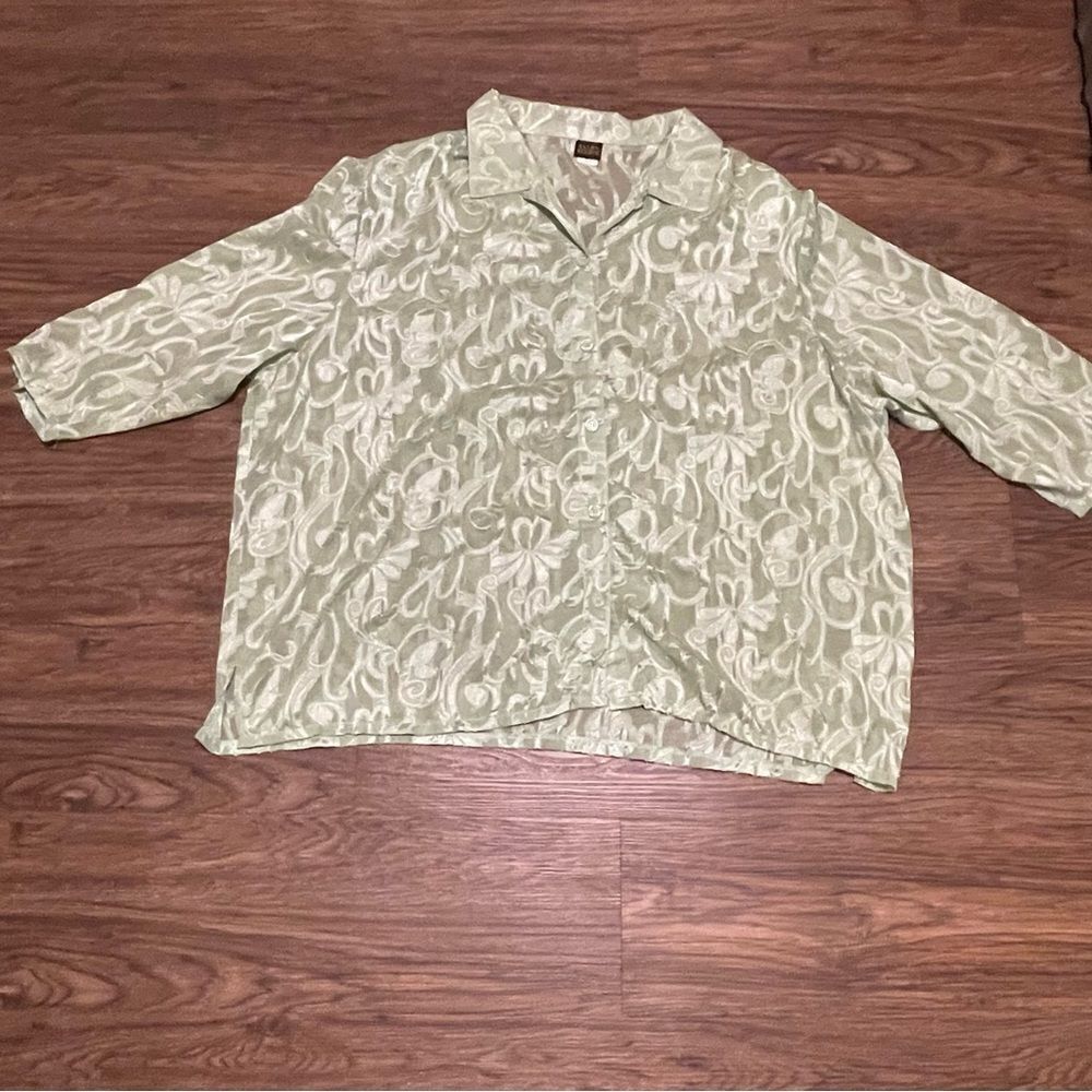 Salon Studio Sheer 1/2 Sleeve Button Down Shirt Size 4X Sage Green